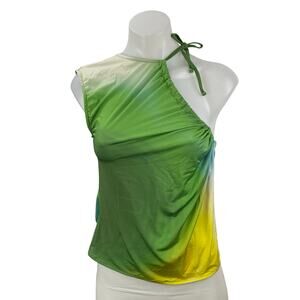Gimaguas Lanka Green Yellow Asymmetric Sleeveless Cami Tie Tank Top Size L